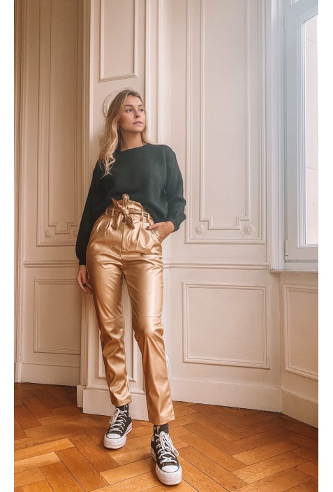 Pantalon IVO en simili cuir doré