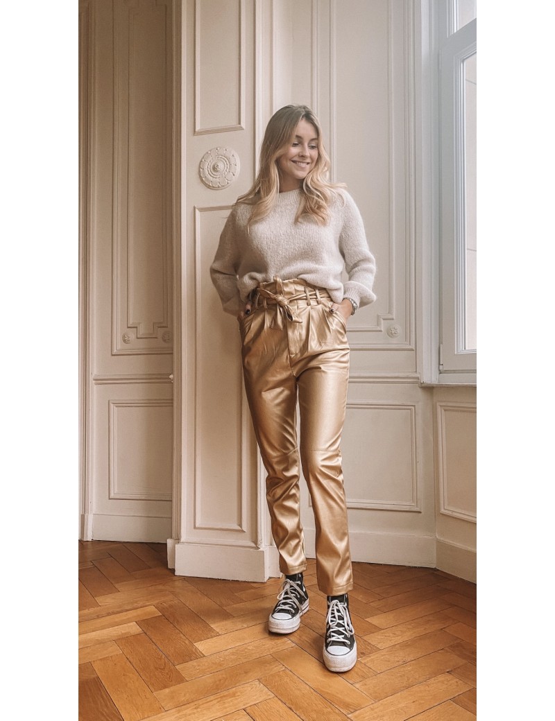 Pantalon IVO en simili cuir doré