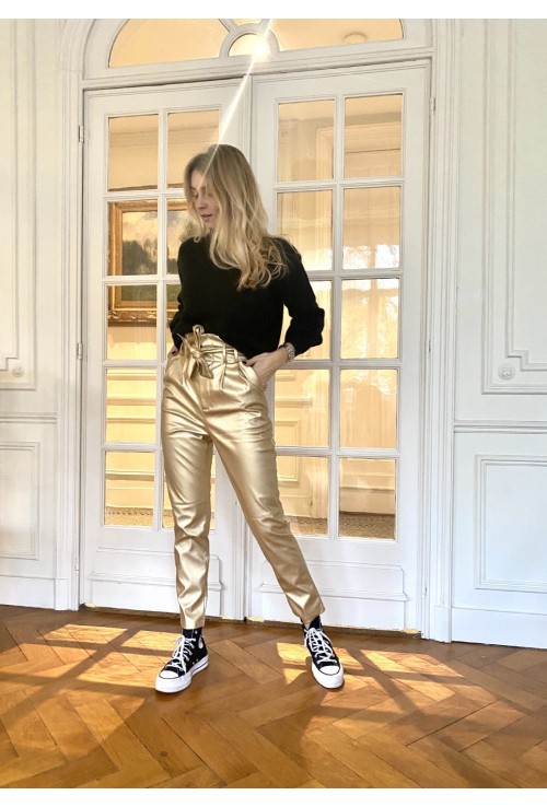 Pantalon IVO en simili cuir doré