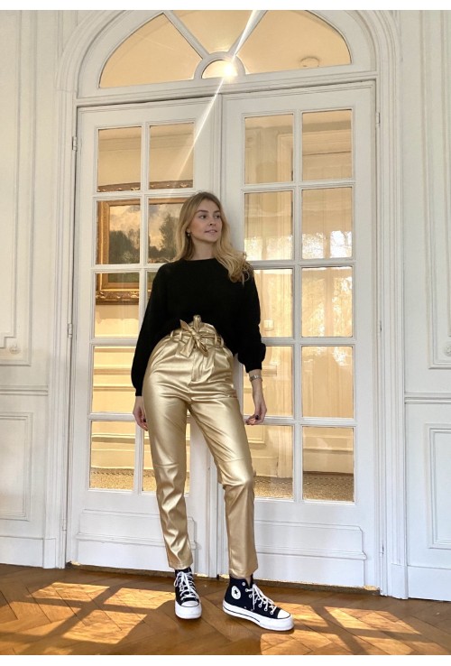 Pantalon IVO en simili cuir doré