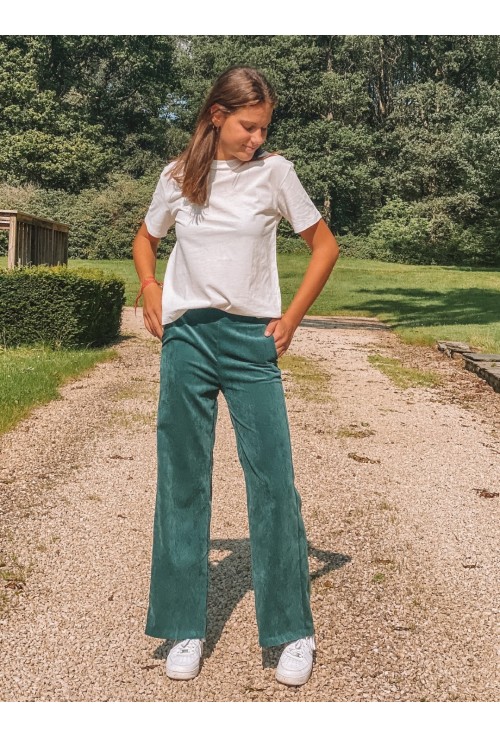 Pantalon MARNIE VERT  flare en velours à fines côtes