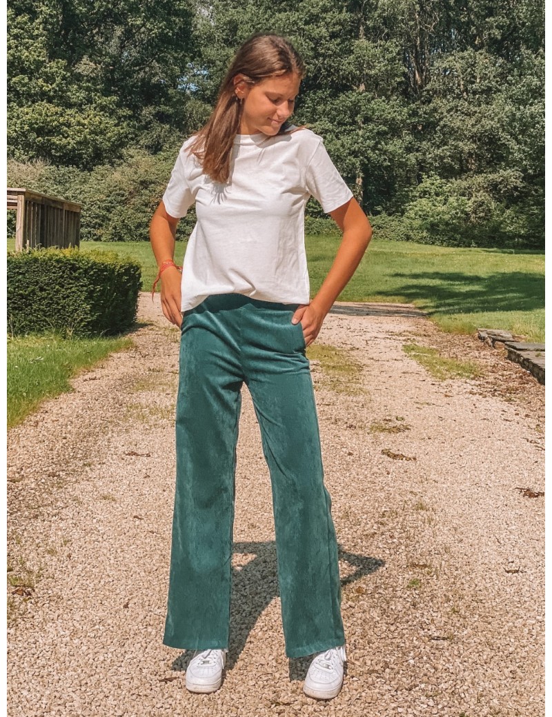 Pantalon MARNIE VERT  flare en velours à fines côtes