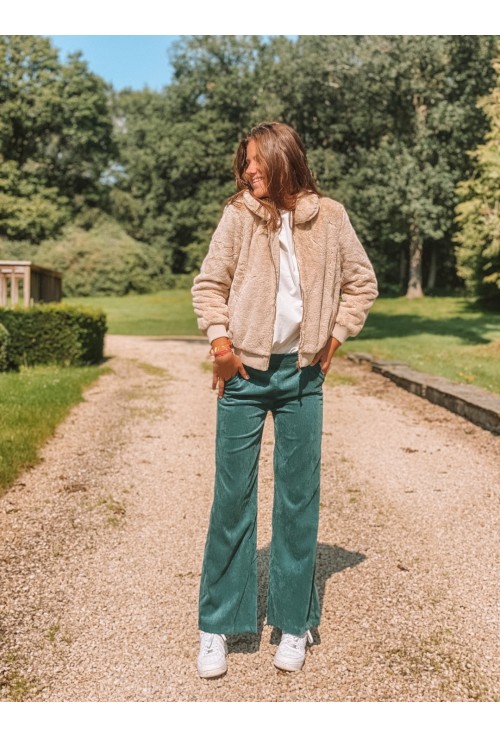 Pantalon MARNIE VERT  flare en velours à fines côtes