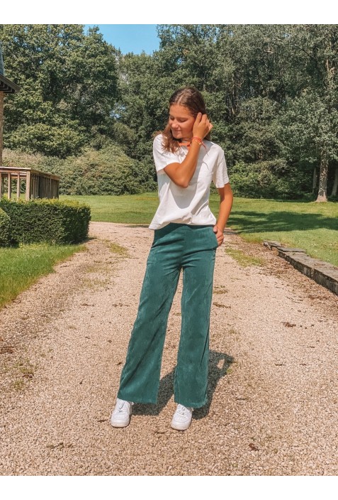 Pantalon MARNIE VERT  flare en velours à fines côtes