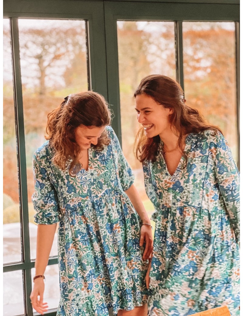 Petite robe SELMA  à fleurs bleues