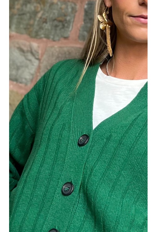 Cardigan ROMEO VERT en pure laine à côtes