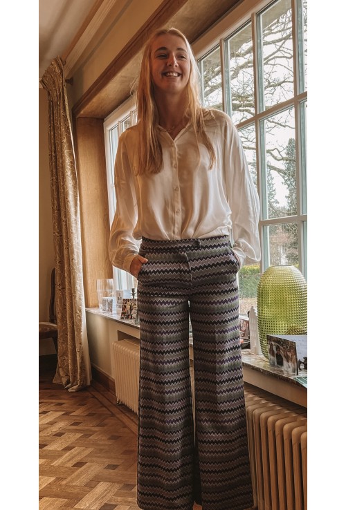 Pantalon à motifs zigzag TOM VIOLET flare légèrement pailleté