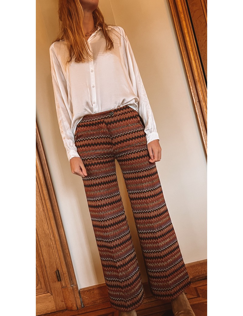 Pantalon à motifs zigzag TOM MORDORE flare légèrement pailleté