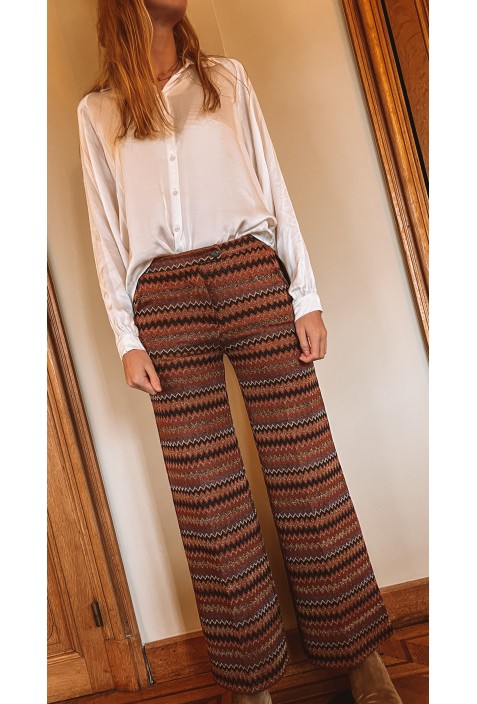 Pantalon à motifs zigzag TOM MORDORE flare légèrement pailleté