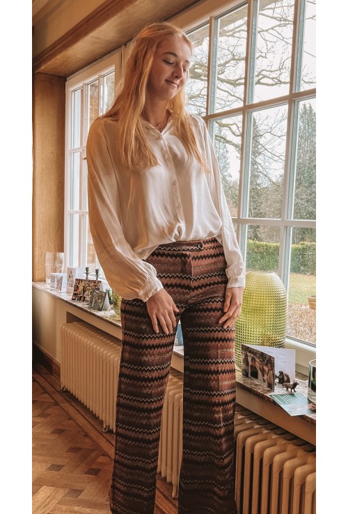 Pantalon à motifs zigzag TOM MORDORE flare légèrement pailleté