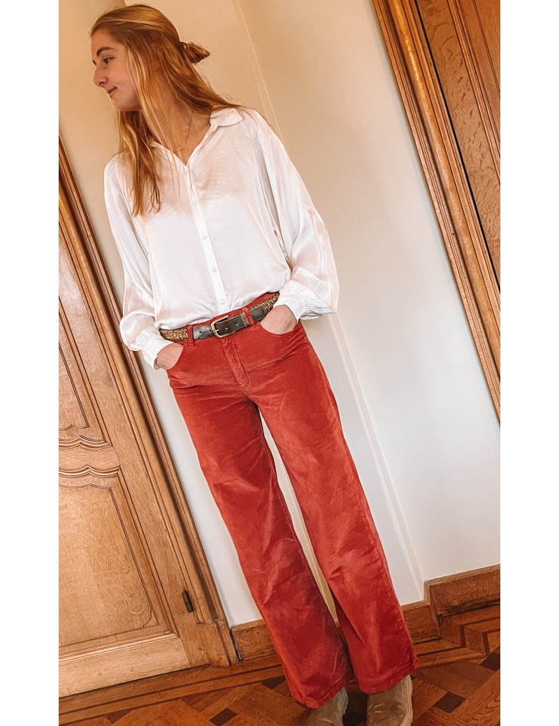 Pantalon WILLIAM ROUGE  en velours lisse