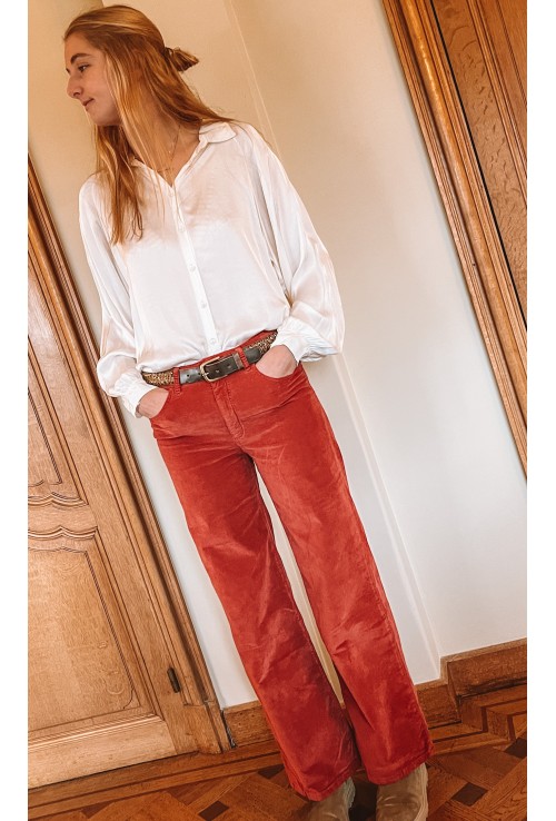 Pantalon WILLIAM ROUGE  en velours lisse