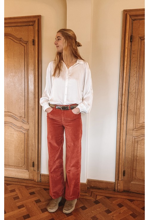 Pantalon WILLIAM ROUGE  en velours lisse