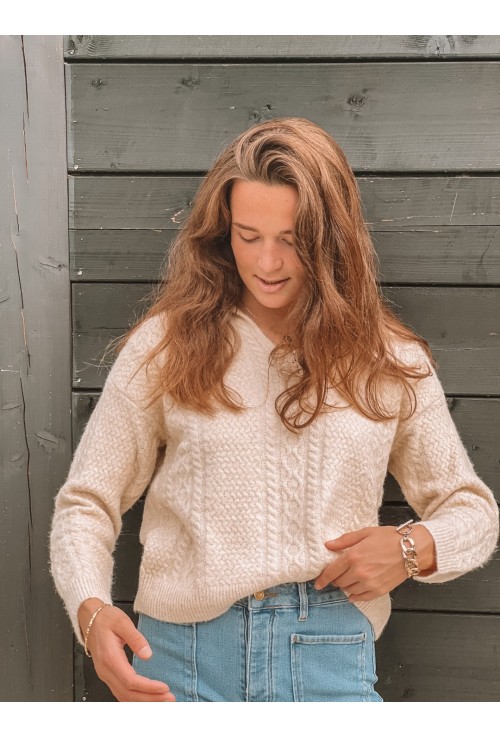 Pull RALF beige à col polo