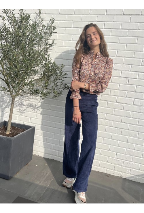 Pantalon MARNIE BLEU NUIT flare en  velours à fines côtes