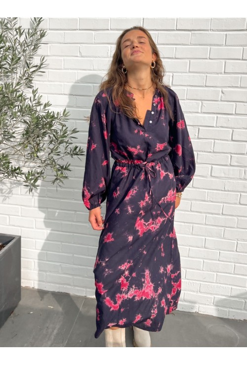 Robe longue BETTY bleu marine et rose