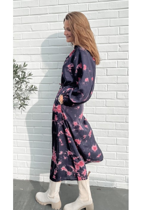 Robe longue BETTY bleu marine et rose