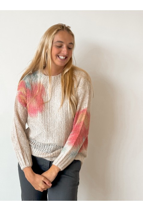 Pull CEZANNE  beige, rose et bleu ciel