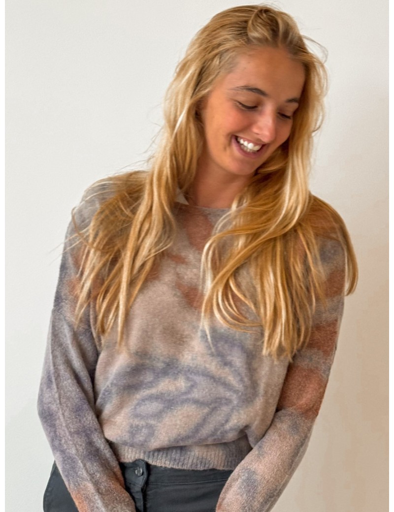 Pull TURNER gris, bleu et rose