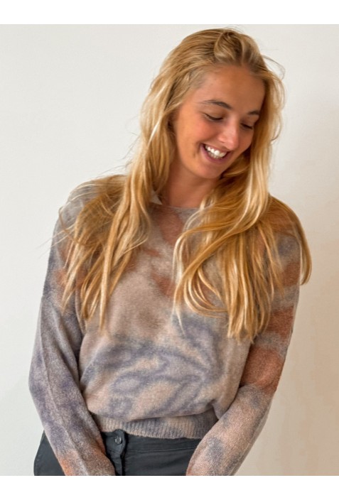 Pull TURNER gris, bleu et rose