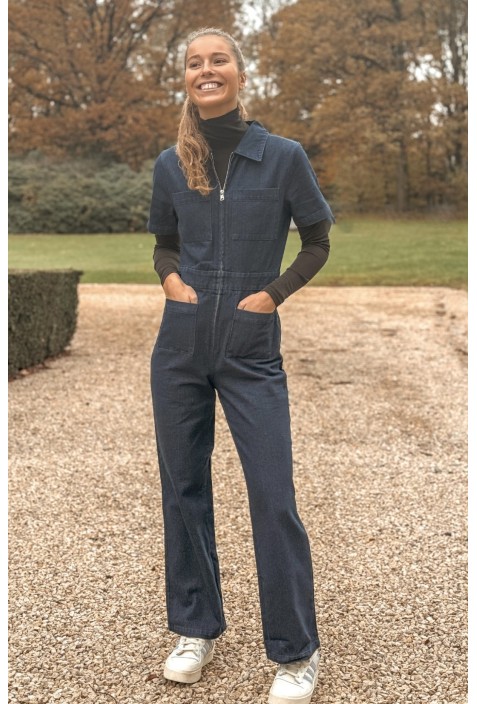 Combinaison pantalon BLAISE en jean bleu marine